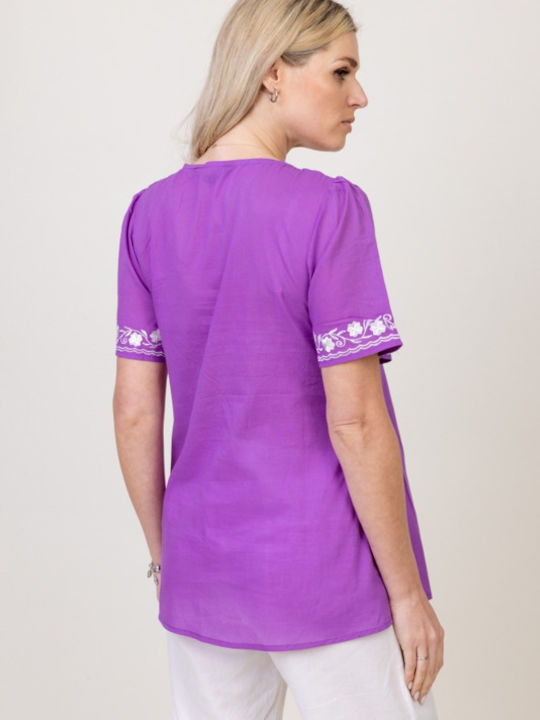 Pronomio Women's Blouse Cotton Short Sleeve Dark Purple