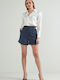 Fabric Pleated Shorts with Pockets Blue