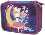 Polo Fabric Purple Pencil Case Rolling Moon with 2 Compartments