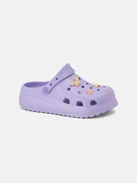 Women's Purple Clogs with Removable Decorations 304-1