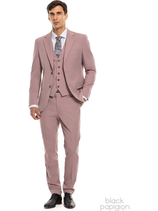 Men's Suit with Vest Pink