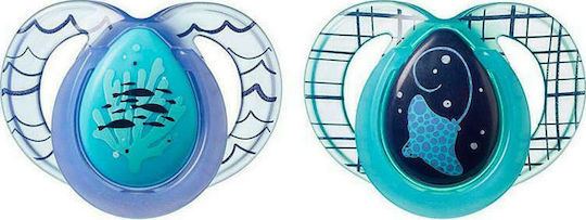 Tommee Tippee Time Night Orthodontic Pacifiers Silicone Night Sea - Blue-Light Blue for 6-18 months 2pcs