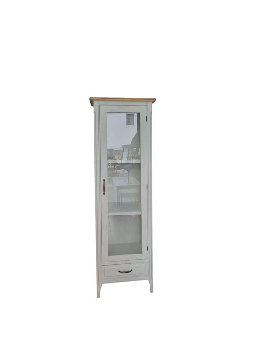 Vintage Floor Solid Wood Living Room Display Cabinet with Glass White 49x36x160cm