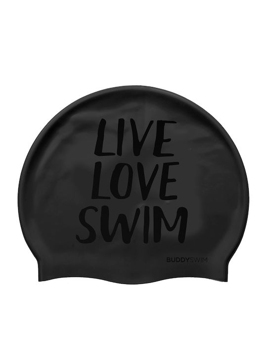Buddyswim Live Love Swim Σκουφάκι Κολύμβησης Ενηλίκων από Σιλικόνη Μαύρο