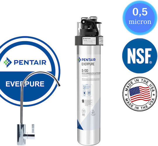 Pentair QL3B Water Filtration System Single Under Sink with Faucet & Replacement Filter Pentair Everpure S-100 0,5μm 78-0022/SET