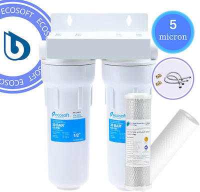 Ecosoft Sistem de Filtrare a Apei Dublu Sub chiuvetă Filtru cu Diafragmă ½" cu Filtru de Schimb Ecosoft PP-10 5μm, Pure Ctop 2510-05 5μm