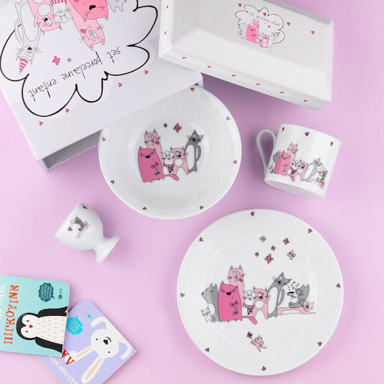 SP Tableware Σετ Φαγητού Cats από Πορσελάνη Λευκό 4τμχ