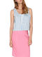 Pepaloves Αμάνικο Crop Τοπ Λευκό Denim Ρίγες Regular Fit 107806