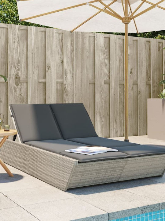 Ξαπλώστρα Διπλή Rattan με Μαξιλάρι Γκρι 110x200εκ.