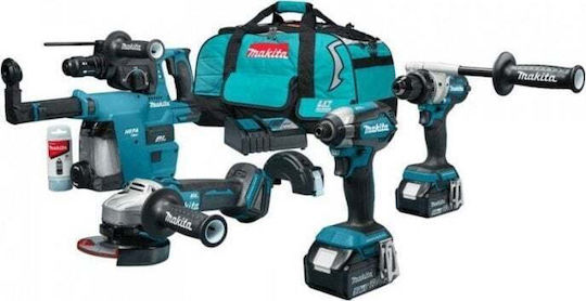 Makita DLX4155TX1 Сет Ъглово колело & Двигател за бормашина & Ударна отвертка & Багер 18V с 2 батерии 5Ах и куфар