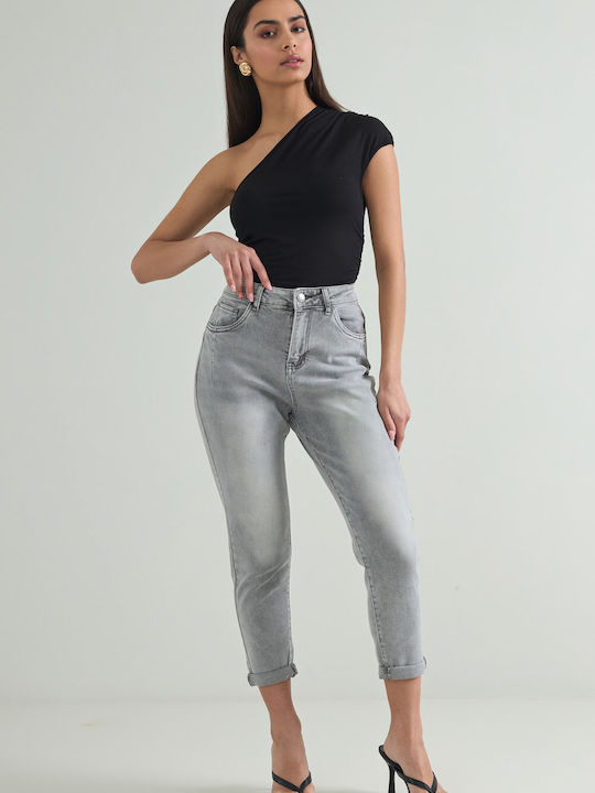 Cento Fashion High Waist Women's Jean Trousers in Slim Fit Grey