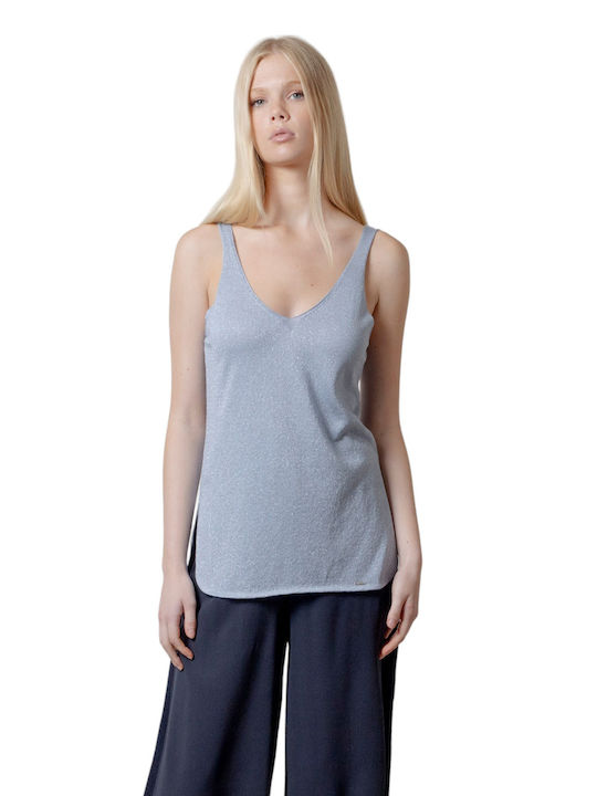 Aggel Women's Blouse Sleeveless with V Neckline Blue