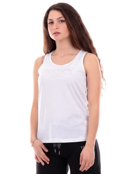 Freddy Damen Bluse Baumwolle Ärmellos White