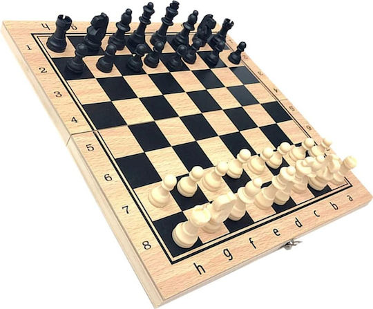 Zola Wooden Chess and Board Game Set Plastic Pieces 2 Dice 23x23 Cm Brown Black