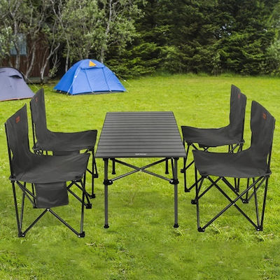 Portable Metal Table Set 95x55x50cm with 4 Chairs 37x37x63cm Camping Folding Black