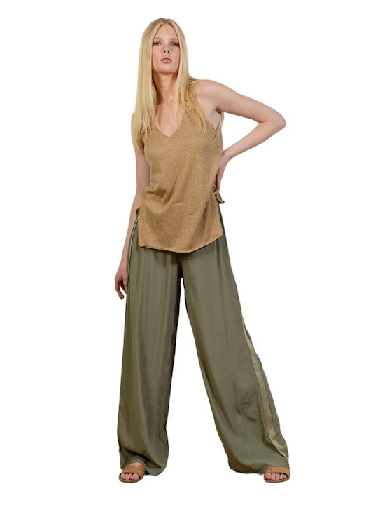 Aggel Femei Crepe Pantaloni largi Khaki