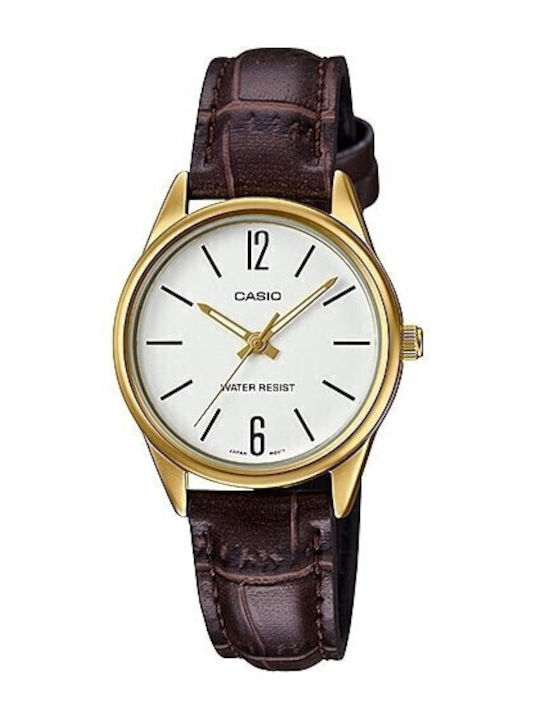 Casio Γυναικείο Ρολόι 28mm Μπαταρίας με Καφέ Δερμάτινο Λουράκι