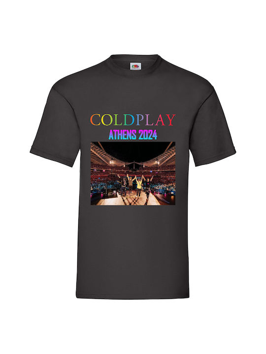 Schwarzes Coldplay In Athen 2024 Konzert Original Fruit of the Loom bedrucktes Logo-Shirt 100% Baumwolle Nr. 1