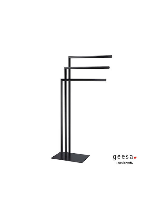 Geesa Triple Floor Standing Bathroom Freestanding Towel Rack ​90x90cm Black