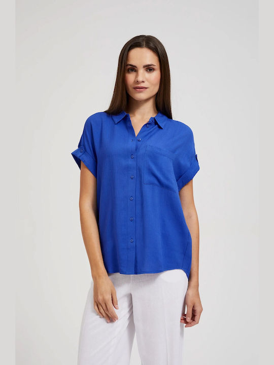 Bluză cu mânecă scurtă pentru femei, culoare bleumarin