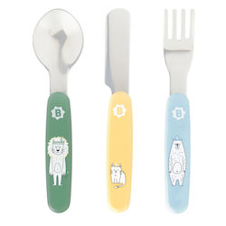 Badabulle Set Tacâmuri pentru bebeluși Cheerful Animals din Metal Multicolore 3buc