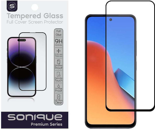 Sonique Hardy Glass Premium Series HD 9H 2.5D Full Glue Full Face Tempered Glass Black (Redmi 12 4G / Redmi 12 5G)
