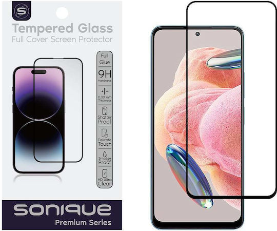 Sonique Hardy Glass Premium Series HD 9H 2.5D Full Glue Full Face Tempered Glass Black (Redmi Note 12 4G)