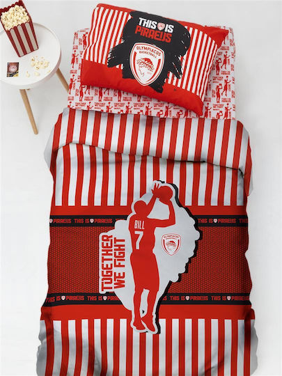 Palamaiki Seturi de cearșafuri Single Bumbac Olympiacos Bc8 Alb 170x260cm 3buc