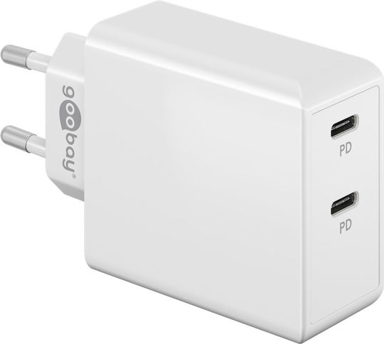 Goobay Ladegerät ohne Kabel mit 2 USB-C Anschlüsse 36W Stromlieferung Weißs (61758)