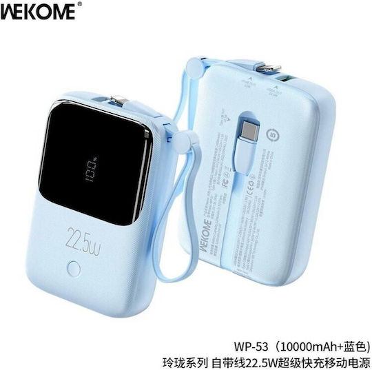 WK WP-53 Power Bank 10000mAh 22.5W με Θύρα USB-A και Θύρα USB-C Γαλάζιο