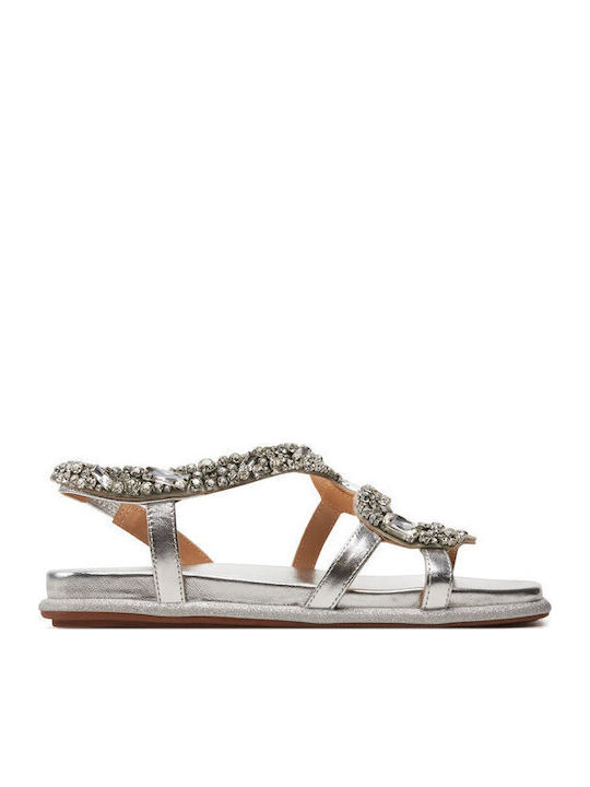 Flache Sandalen für Damen in Silber Farbe