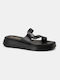 Flatforms Bozikis Soft Sole Cross Strap & Toe Ring Damen 234 D Schwarzes Leder