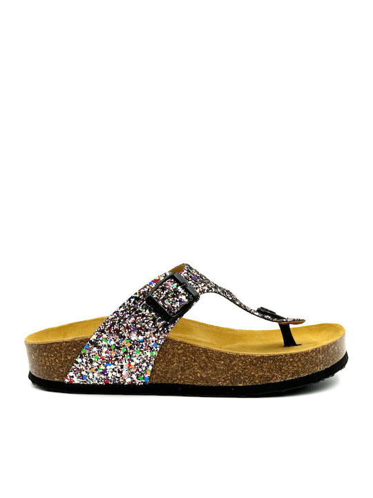 Δερμάτινα Γυναικεία Ανατομικά Σανδάλια Glitter Multi