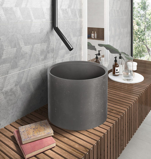 Karag Cleon Επικαθήμενος Νιπτήρας Πέτρινος 39x39x30cm Cement Cleon Cs-0058-d5