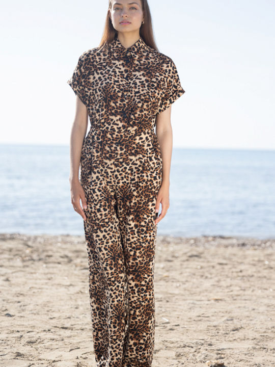 Desiree Damen Hoch tailliert Stoff Hose mit Gummizug in Normaler Passform Leopard Leopard