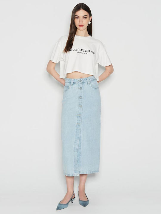 Nadia Rapti Denim Midi Rock Light Blue