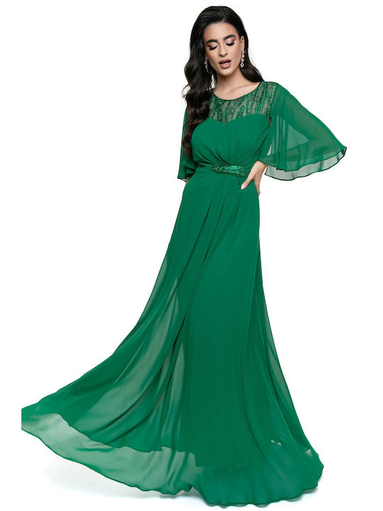 Impressive Green Long Dress with Lace Details