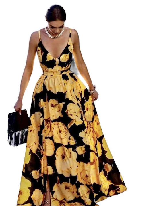 Woman's Fashion Maxi Φόρεμα με Βολάν Κίτρινο