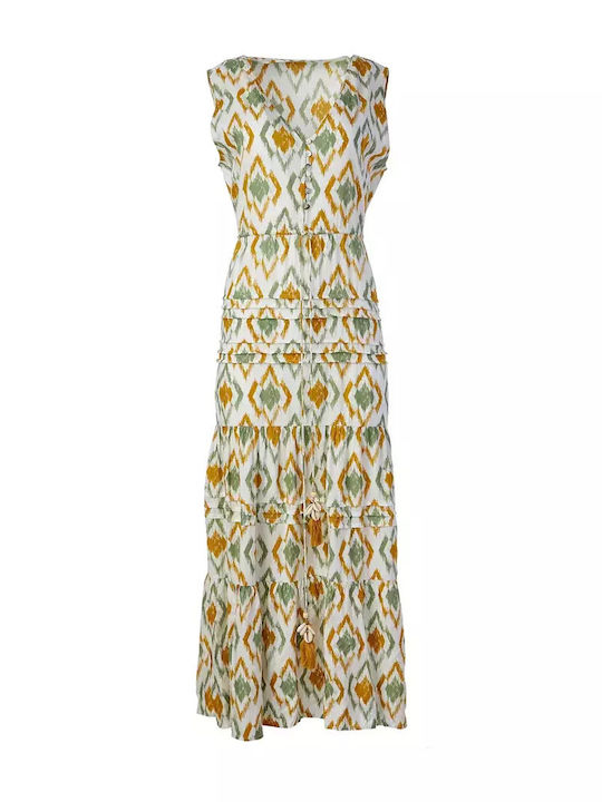 Achilleas Accessories Καλοκαιρινό Maxi Φόρεμα με Βολάν Olive