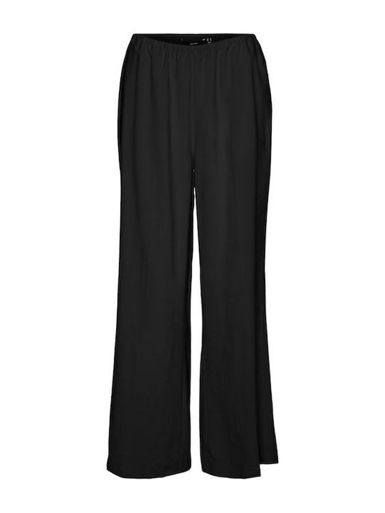 Vero Moda Women's Fabric Trousers with Elastic in Palazzo Fit Black