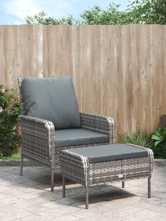 Outdoor-Sessel Rattan Grey mit Kissen 69x78x88εκ.