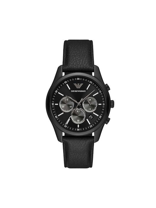 Emporio Armani Watch Chronograph Battery with Black Leather Strap