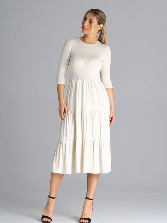 Figl Dress with Ruffle Beige