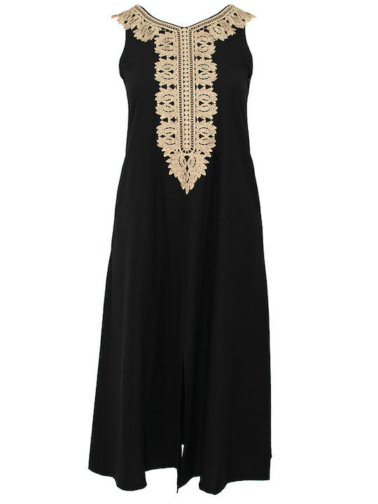 Pirouette Καλοκαιρινό Maxi Φόρεμα με Σκίσιμο Μαύρο