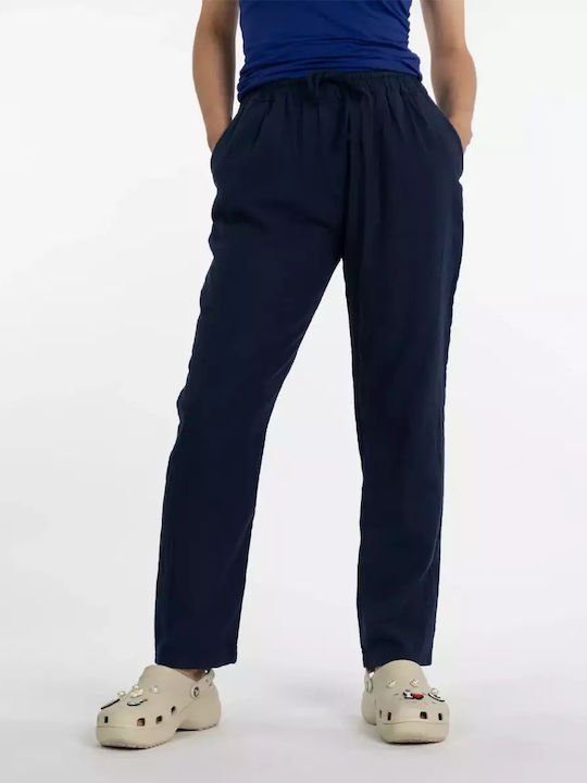 Leinenhose mit weitem Bein und Taschen Blau
