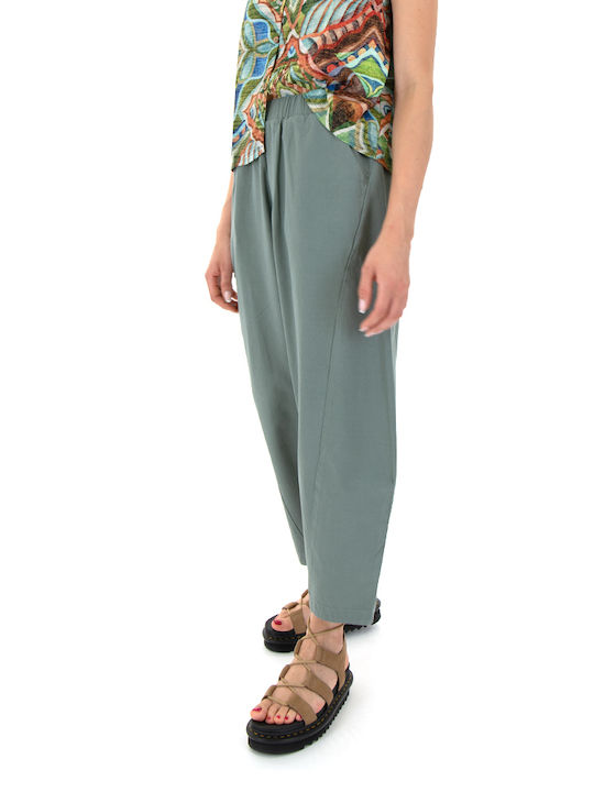 Namaste Women's High Waist Cotton Capri Trousers Green