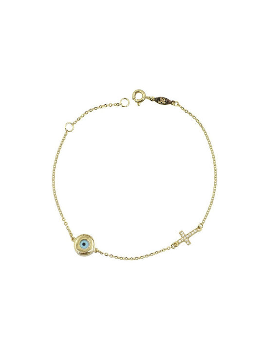 Kids Gold Bracelet 9K with Evil Eye for Girl