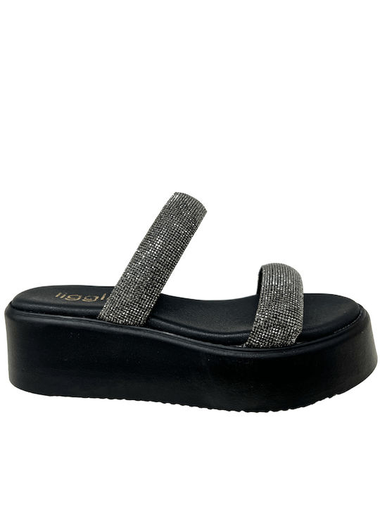 Ligglo Flatforms Women's Sandals with Strass Black