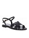 Leather Women's Flat Sandals in Black Color
