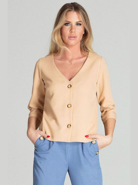 Figl Langärmelig Damen Hemd Beige